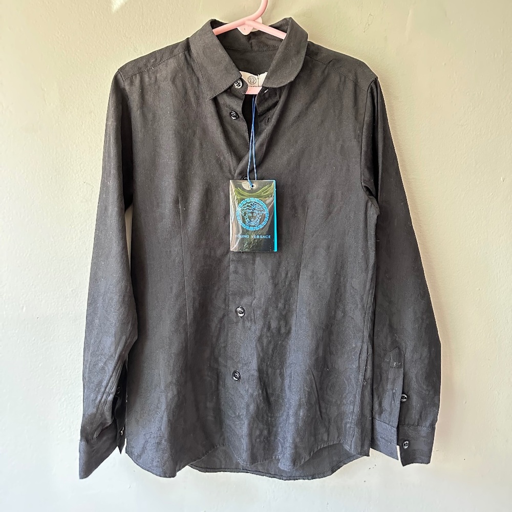 Versace Young kids cotton Black button-up Dress shirt size XXS (8 years) NWT